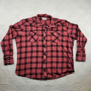 Wrangler Wrancher pearl snap red plaid flannel‎ shirt size XXL